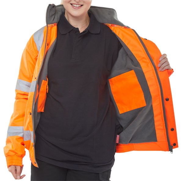 HIGH VISIBILITY FLEECE LINED BOMBER JACKET ORANGE